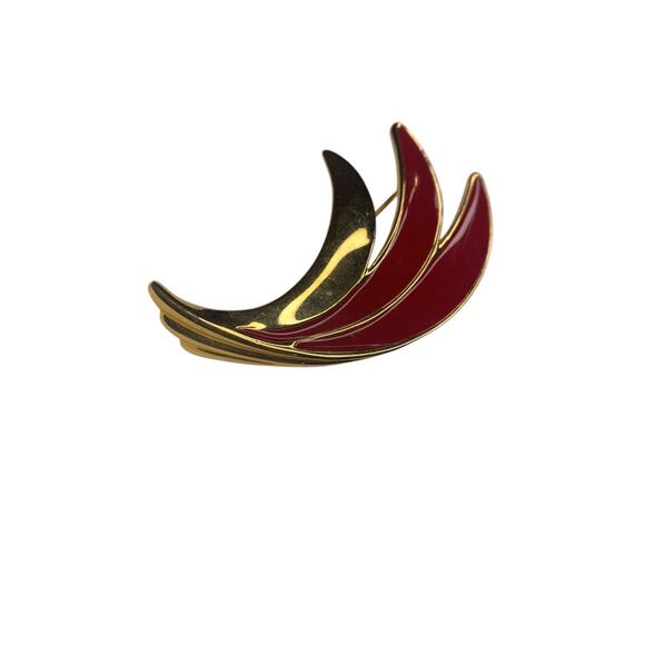 Signed Monet Statement Vintage Brooch Pin Enameled Red Goldtone 1.5" x 2.75" - Picture 4 of 6